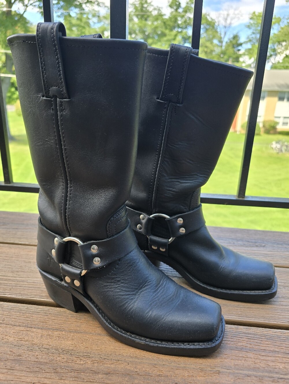 Frye Black Leather Harness Moto Boot